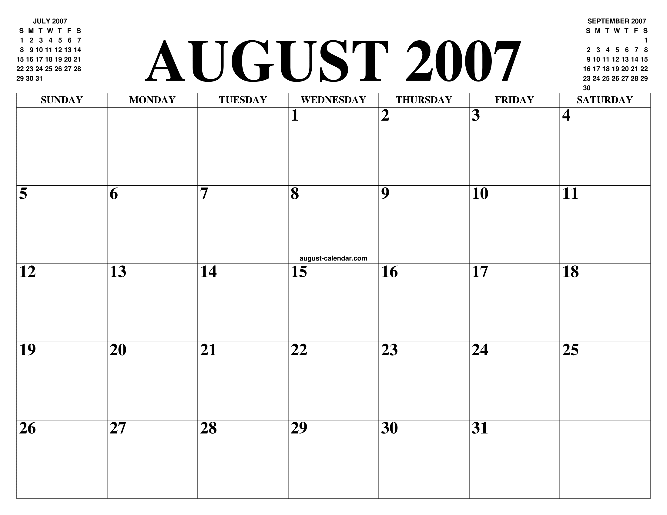AUGUST 2007 CALENDAR OF THE MONTH: FREE PRINTABLE AUGUST CALENDAR OF THE YEAR - AGENDA AUGUST 2007 CALENDAR OF THE MONTH: FREE PRINTABLE AUGUST CALENDAR OF THE YEAR - AGENDA