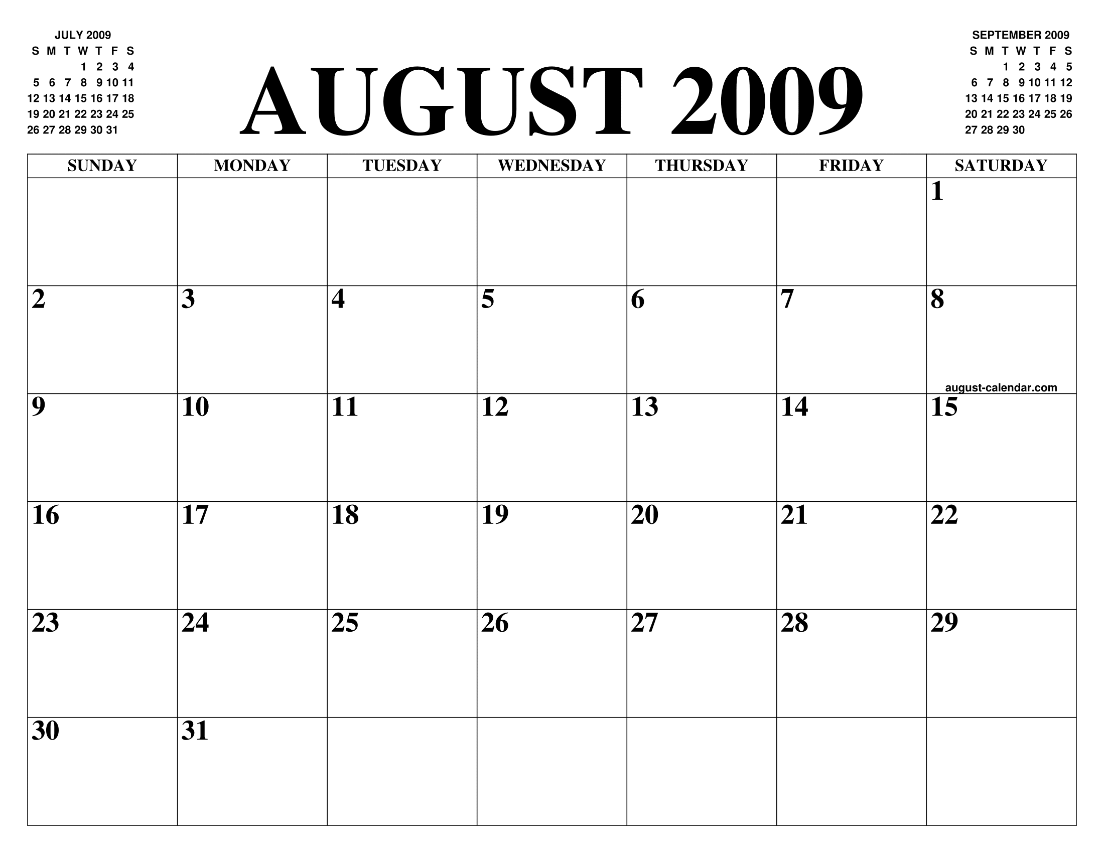 AUGUST 2009 CALENDAR OF THE MONTH: FREE PRINTABLE AUGUST CALENDAR OF THE  YEAR - AGENDA