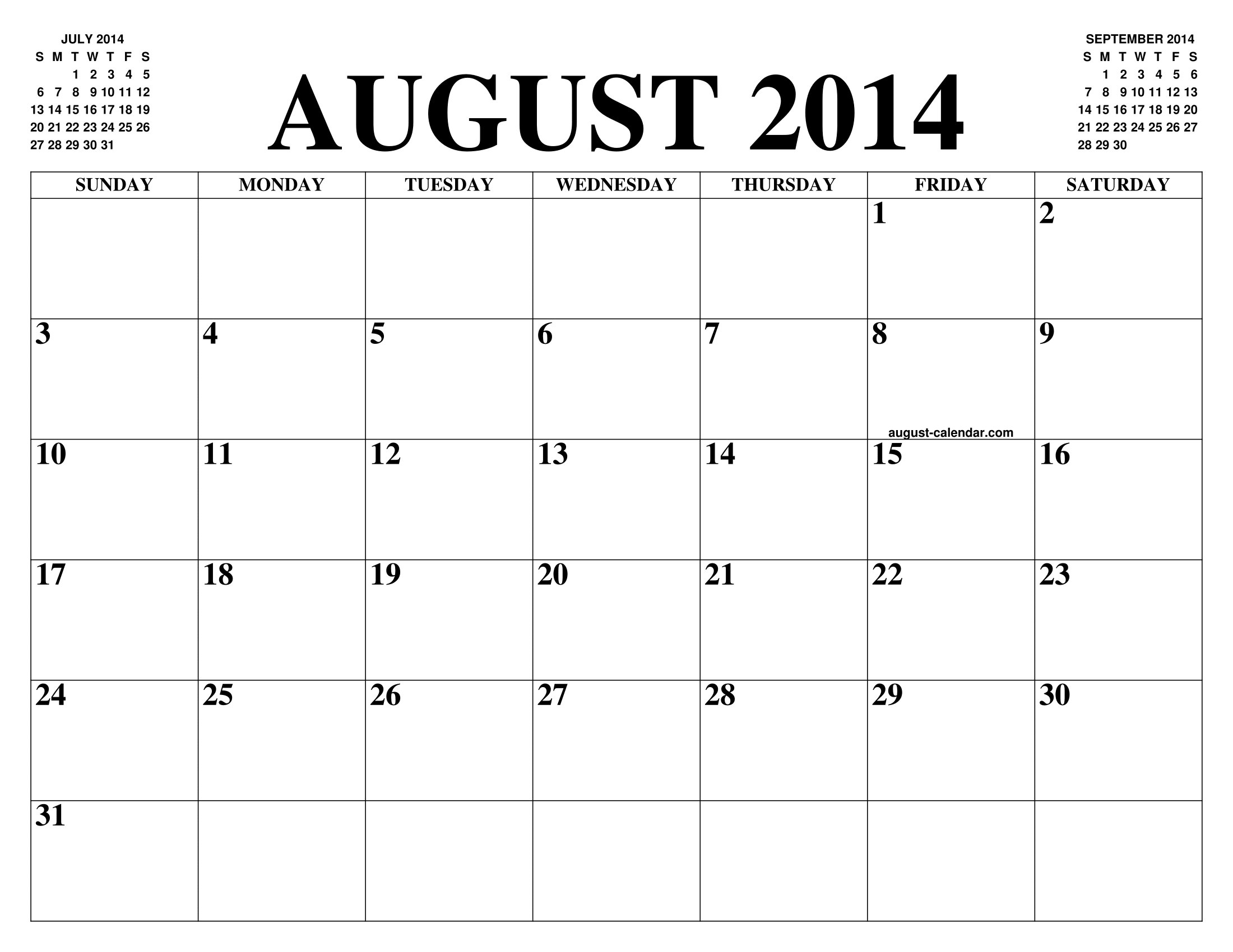AUGUST 2014 CALENDAR OF THE MONTH FREE PRINTABLE AUGUST CALENDAR OF