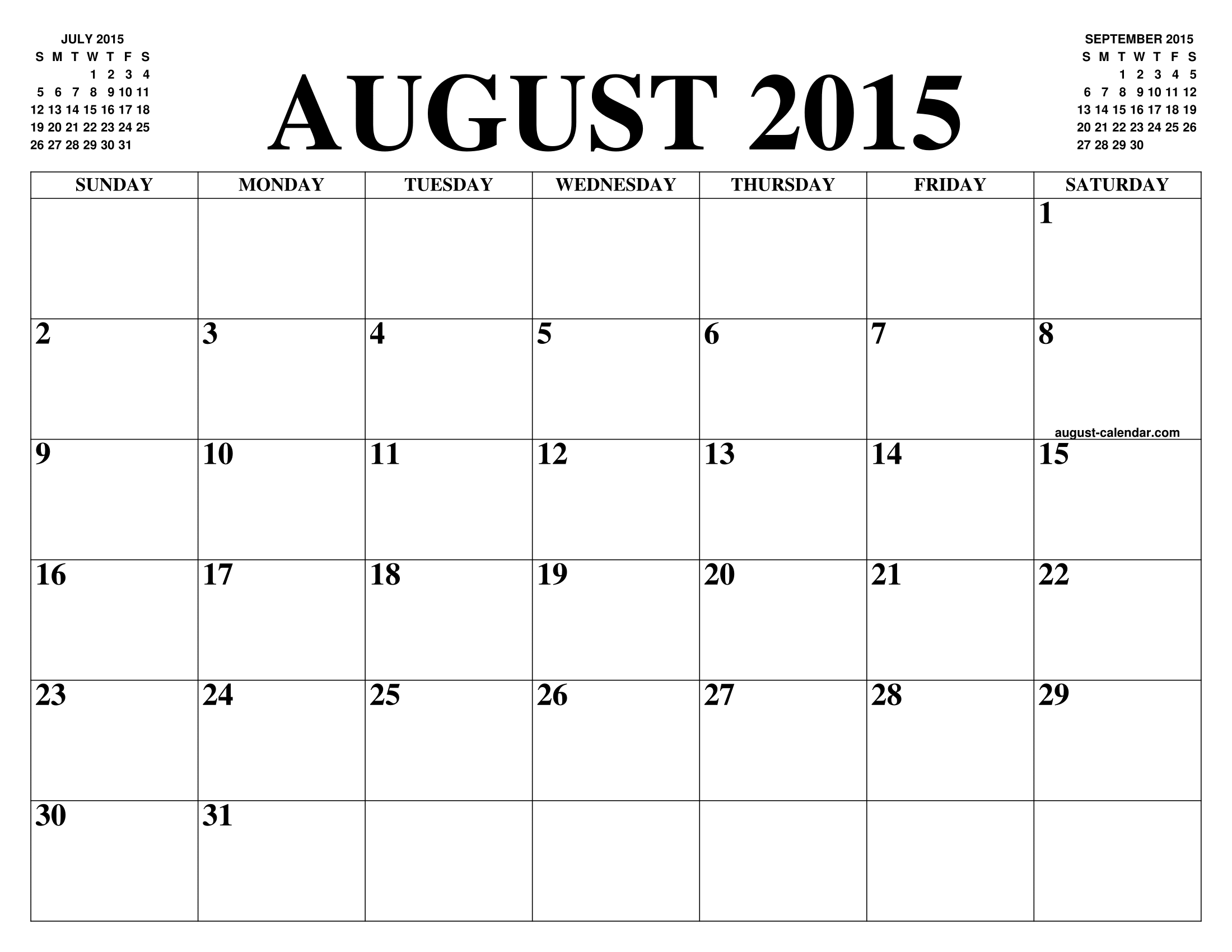 AUGUST 2015 CALENDAR OF THE MONTH: FREE PRINTABLE AUGUST CALENDAR OF THE  YEAR - AGENDA, image size:2200x1700