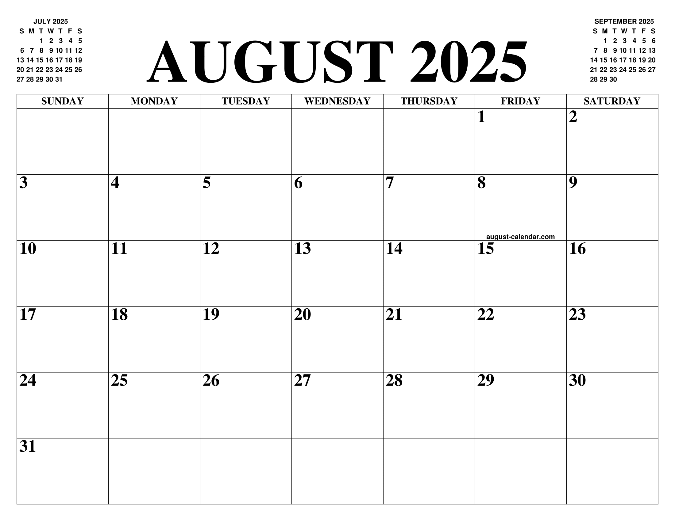 Printable August 2025 Calendar Wiki