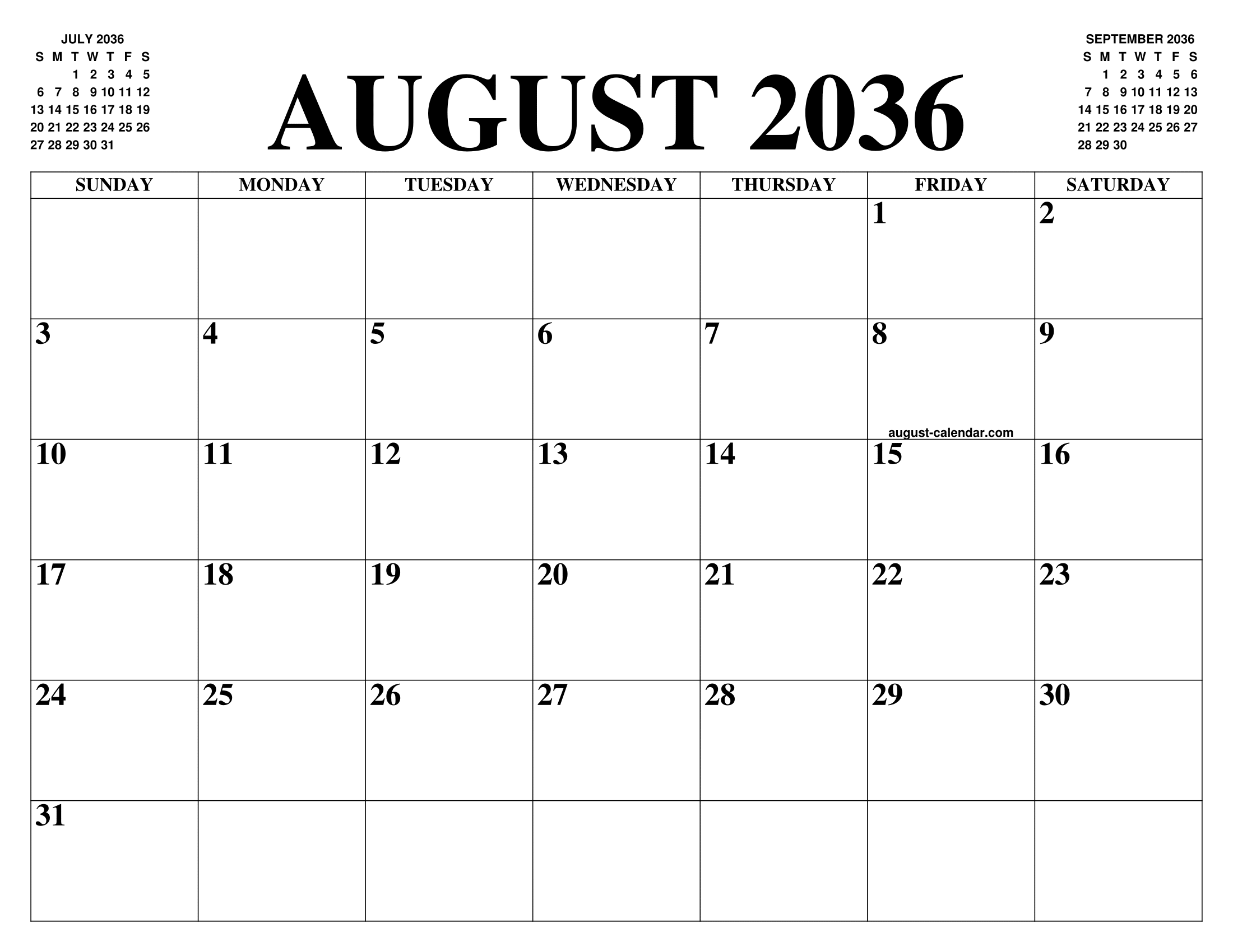 AUGUST 2036 CALENDAR OF THE MONTH FREE PRINTABLE AUGUST CALENDAR OF AUGUST 2036 CALENDAR OF THE MONTH FREE PRINTABLE AUGUST CALENDAR OF